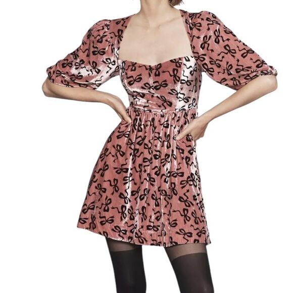 Maeve by Anthropologie Pink and Black Bow Mini Dress Size Small 📦 - Picture 1 of 10